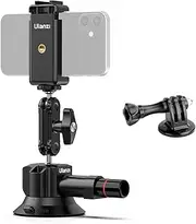 UURig SC-01 Suction Mount 3" for Vlogging Action Camera Car w Smartphone Clamp for iPhone 16 15 14 13 Pro Max, 1/4" Magic Arm Adapter Mount Desk Suciton Mount for Car Windshield Window