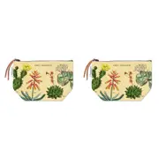 2x Cavallini Cotton Hand Carry Zipped Pouch Handy Organiser 22x15cm Succulents