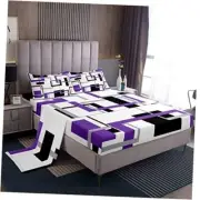Geometry Square Bed Sheets Purple Black White Sheet Set for Kids Twin Multi 14