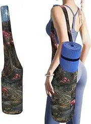 JKLQWH Mushrooms And Flowers Printed Yoga Mat Bag Long Tote with Pockets for Your Yoga Accessories Exercise Yoga Mat Carrier Holder Multi-Functional Storage Bag Holds Most Pilates Mats