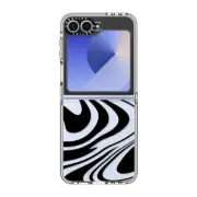 Galaxy Z Flip6 Clear Case Marble Transparent Trippy Wavy Swirl Black Spiral Warp Twirl Retro 70s Psychedelic Acid Groovy Abstract Pattern