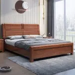 中式胡桃木實木床雙人大床1.8米現代婚床主臥1.5M高箱儲物床