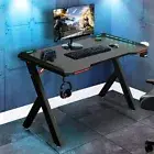 140cm RGB LED Gaming Desk Computer Home Office Writing Desk Racer Table Black