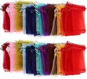 BRIGHTFUFU 100Pcs Organza Drawstring present Bags Sheer Party Favor Pouches for Weddings Showers Christmas and DIY Goodies Lightweight Candy and Jewelry Packaging Mixed