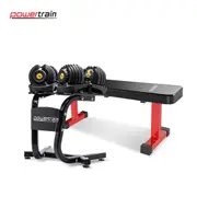 Powertrain 48KG Adjustable Dumbbell Set (Gold) & Stand with Flat Bench