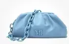 Badgley Mischka Handbag Wrapped Frame Clutch Chain Strap Blue Purse