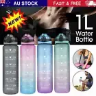 1L Water Bottle Motivational Drink Flask With Time Markings BPA Free Sport GCE