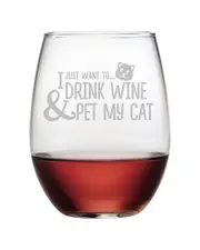 Susquehanna Glass Set of 4 Pet My Cat Stemless Wine Tumblers
