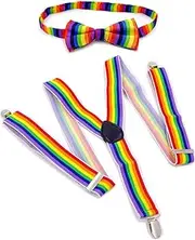 [ZYJGXYgzq] Men's Adjustable Solid Suspende, Rainbow Suspender Bow Tie Set Clip On Y Shape Adjustable Braces Shoulder Straps for Halloween, One Color