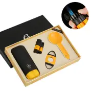 Galiner Metal 3 Jet Torch Lighter Cigar Ashtray Cutter Leather Case Travel Set