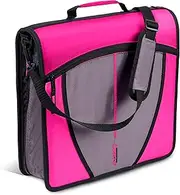 Case-it The Mighty Zip Tab Zipper Binder - 3 Inch O-Rings - 5 Color Tab Expanding File Folder - Multiple Pockets - 600 Sheet Capacity - Comes with Shoulder Strap - Magenta D-146