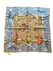 VTG Tommy Bahama Silk Scarf Hawaii Tropical Pineapple Palm Trees Volcano 35” NWT
