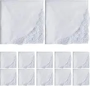 [Stxdynjy] 12x Wedding Handkerchiefs White Handkerchiefs Soft Pocket 13.78 Inches Embroidery Ladies Hanky Cotton for Costume Birthday Women