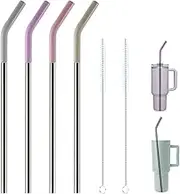 Replacement Straws for 40oz Tumblers,Metal Straws Reusable for Stanley 40oz Cup, 40 oz Tumbler Straw for Simple Modern,4 Pack 12" Extra Long Stainless Steel Straws with Silicone Tips and Cleaner Brush