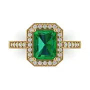 2.9Ct Emerald Cut Simulated Emerald Solid Gold Halo Ring, Birthday Gift