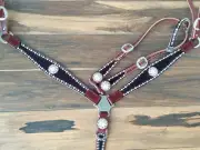 Western Havana Leather Set of Headstall and Breast Collar : 6512