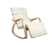 Fabric Rocking Armchair with Adjustable Footrest - Beige