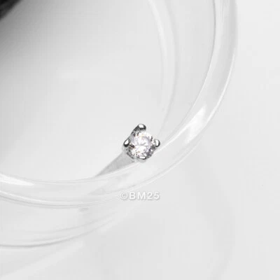 14 Karat White Gold Prong Set Round Gem Nose Stud Ring