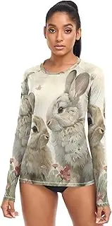 [RPLIFE] Spring Bunnies Easter Rabbit Womens Rashguard Long Sleeve SPF, XS-XL Long Sleeve Rash Guard Women, Spring Bunnies Easter Rabbit, Medium