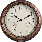 Suesacy 12inch Wall Clock,Retro Waterproof Clock with Displays Thermometer&Hygrometer,Noise-Free Clock for Indoor/Outdoor