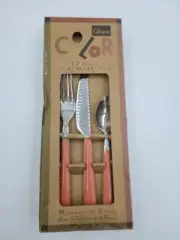 Gibson COLOR 12 Piece Flatware Set NIB “ Persimmon “