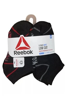 NEW Reebok Boys Low Cut Performance Training Socks 6 Pack Black Medium 8.5-2