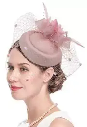 Fascinator Hats for Women 20s 50s Vintage Pillbox Hat One Size 1-blush Pink