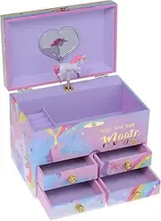 Jewelkeeper Cotton Candy Unicorn Large Musical Jewelry Storage Box with 4 Pull-out Drawers, Girl's Musical Jewelry Box, Beautiful Dreamer Tune