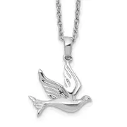 Sterling Silver White Ice Rhodium-Plated 18 Inch Diamond Dove Necklace With 2 Extender