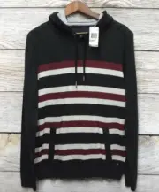 Buffalo David Bitton Sweater Mens Size Large Striped XSlim Fit Thin Hoodie New