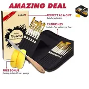 Complete Painting Kit: 15 Bristle Brushes, Carry Case & Tools for All Art Styles
