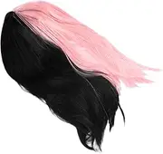 PAMINGONO Fashion Long Hair Wig Pink Color-blocking Synthetic Lace Front Wig Comfortable for Daily Use Hair Accessories