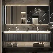 Double Vanity with Sink - Floating Bathroom Vanity with Drawer & LED Smart Defog Medicine Cabinet | Solid Wood | Wall Mounted
