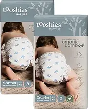 Tooshies Nappies ; Size 3 Crawler 6-11kg ; Made with Organic Bamboo ; 12 hrs leak free ; Unisex ;Whale Print ; 2x44pk