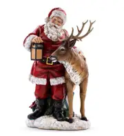 Santa Claus Reindeer Friend 17 x 10 x 8 Hand Painted Resin Christmas Figurine