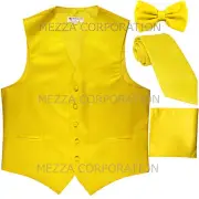 New Men's Vesuvio Napoli Tuxedo Vest Necktie, Bowtie & Hankie set party Yellow