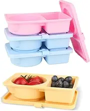 Nuoqiuu 4 Pack Silicone Snack Containers with Lids，Reusable 2-Compartment Bento Snackle Box, Meal Prep - Dips and Yogurt Container, Mini Food Snack Boxs for Picnicl, Office, Travel, Good Ideal