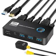 8K HDMI KVM Switch, 8K@60Hz 4K@120Hz KVM for 2 Computer Share 1 Monitor 3 USB
