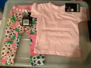 Baby Girl Size 00 Bonds Pink Floral Stretchies + Pink Bonds T Shirt - BNWT