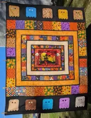 New handmade lg. Throw Quilt Halloween Ghosts, patchwork, spooky scene 59" x 78"