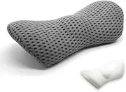 Lumbar Support Pillow/Back Cushion - Memory Foam for Low Back Pain Relief, Ergonomic Streamline Car Seat, Office Chair, Recliner and Bed (Grey)