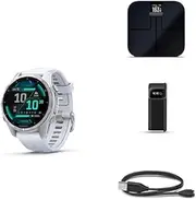 Garmin Fenix 8 Wellness Bundle - Fenix 8, 43mm, AMOLED, Silver, Index™ S2, Black, Index BPM & Garmin USB-A Charging/Data Cable (0.5 m)