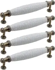 128 mm Door Handles, 4 Pack Ceramic Marble Door Handles, Vintage Cabinet Handles, Antique Bow Pulls, Furniture Door Pull Handles for Kitchen Cabinet, Dresser, Cupboard, Door, Wooden Gates (A)