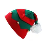 Kids Elf Hat with Bells Contrast Color Wavy Stripes Christmas Santa