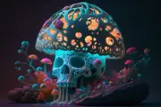 Mushroom Skull UV tapestry, Blacklight Reactive Psychedelic Tapestry, Trippy Art
