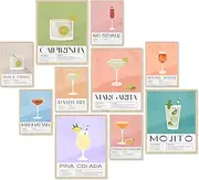 KBKBART Vintage Cocktail Poster Set of 10, Retro Cart Accessories, Colorful Wall Art, Funky Drink Aesthetic Pictures for Bar Decor, Preppy Art Prints for College Dorm Apartment