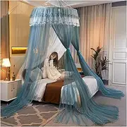 Bed Curtains from Ceiling,Double-Layer Yarn and Lace Design Beds Curtains,360° Protection,Girls and Adults Romantic Room Decor Easy to Install(Dark Blue)