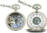 Infinity Wolf Pocket Watch Silver-Color Casing And Metal Chain Includes Gift Box