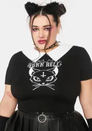 [The Grave Girls] Plus Purr Hell Crop Top