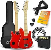 3rd Avenue 1/4 Size Kids Electric Guitar Pack for Junior Beginners - 6 Months FREE Lessons, 5W Portable Amp, Cable, Bag, Picks and Strap - Red